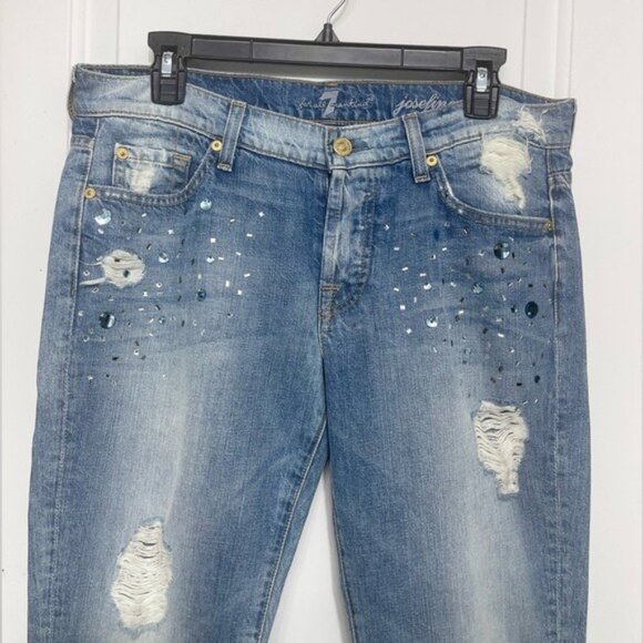 New 7FAM Josefina Jewel Skinny Boyfriend Jeans in Blue Size 28 - Picture 5 of 14